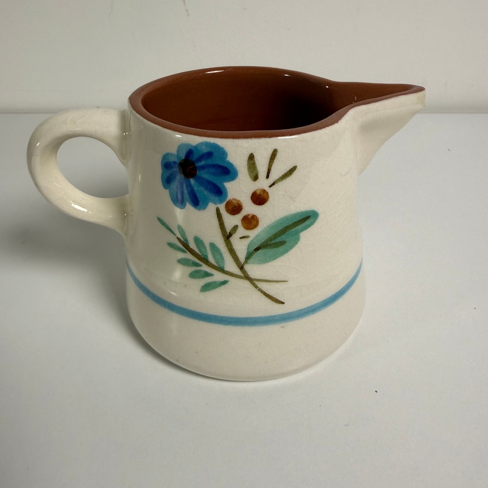 Stangl Bachelor's Button Creamer Vintage Hand Painted Blue Floral Cream Brown
